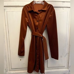 Shein brown corduroy look belted dress. 11/12